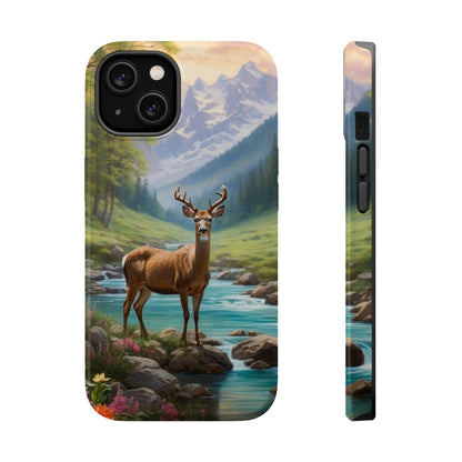 Alpine Serenity – Stag in Mountain Bliss MagSafe iPhone Cases