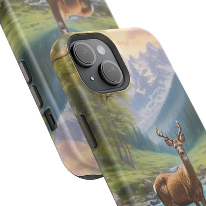 Alpine Serenity – Stag in Mountain Bliss MagSafe iPhone Cases