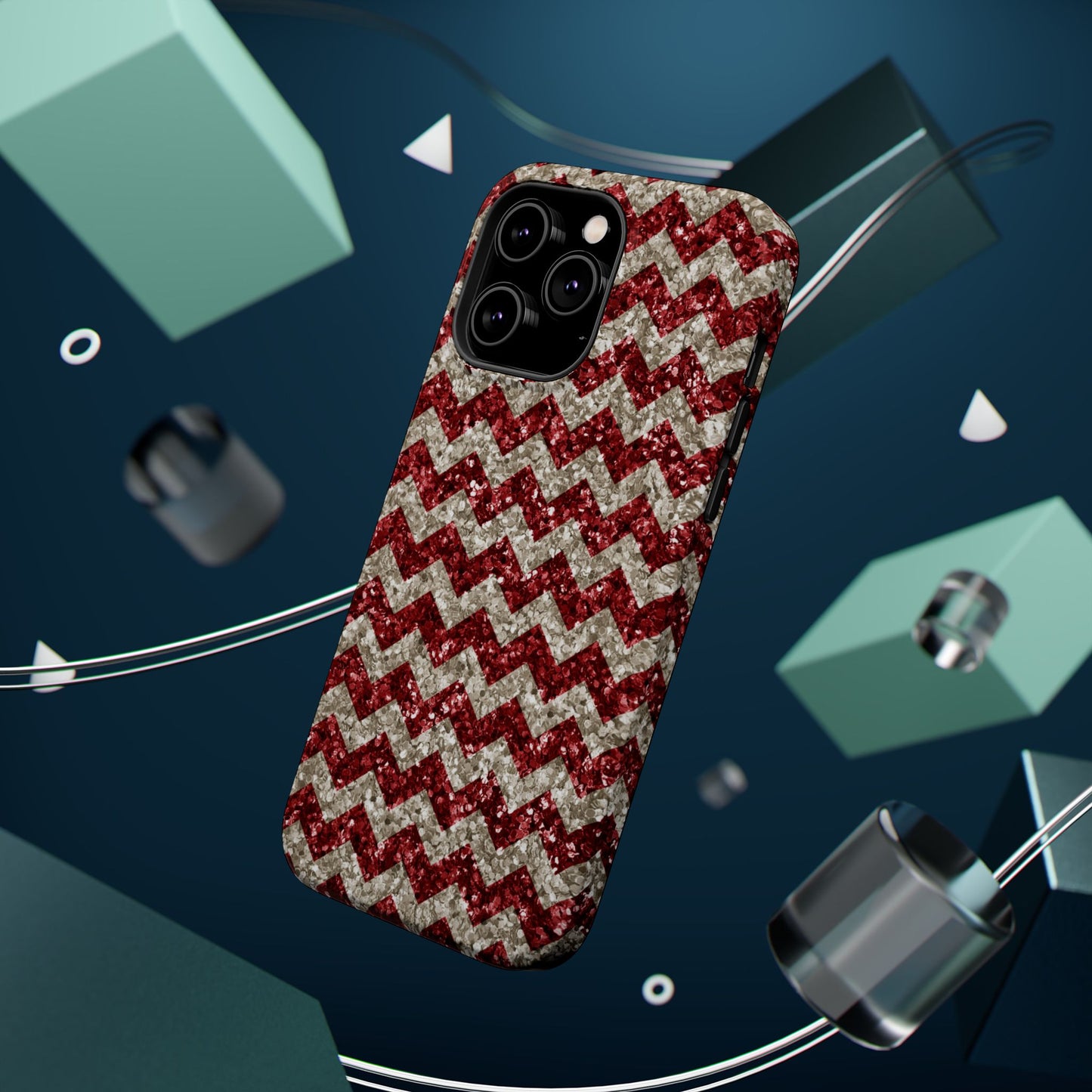 Sparkling Red & White Chevron – Glitter Illusion MagSafe iPhone Case