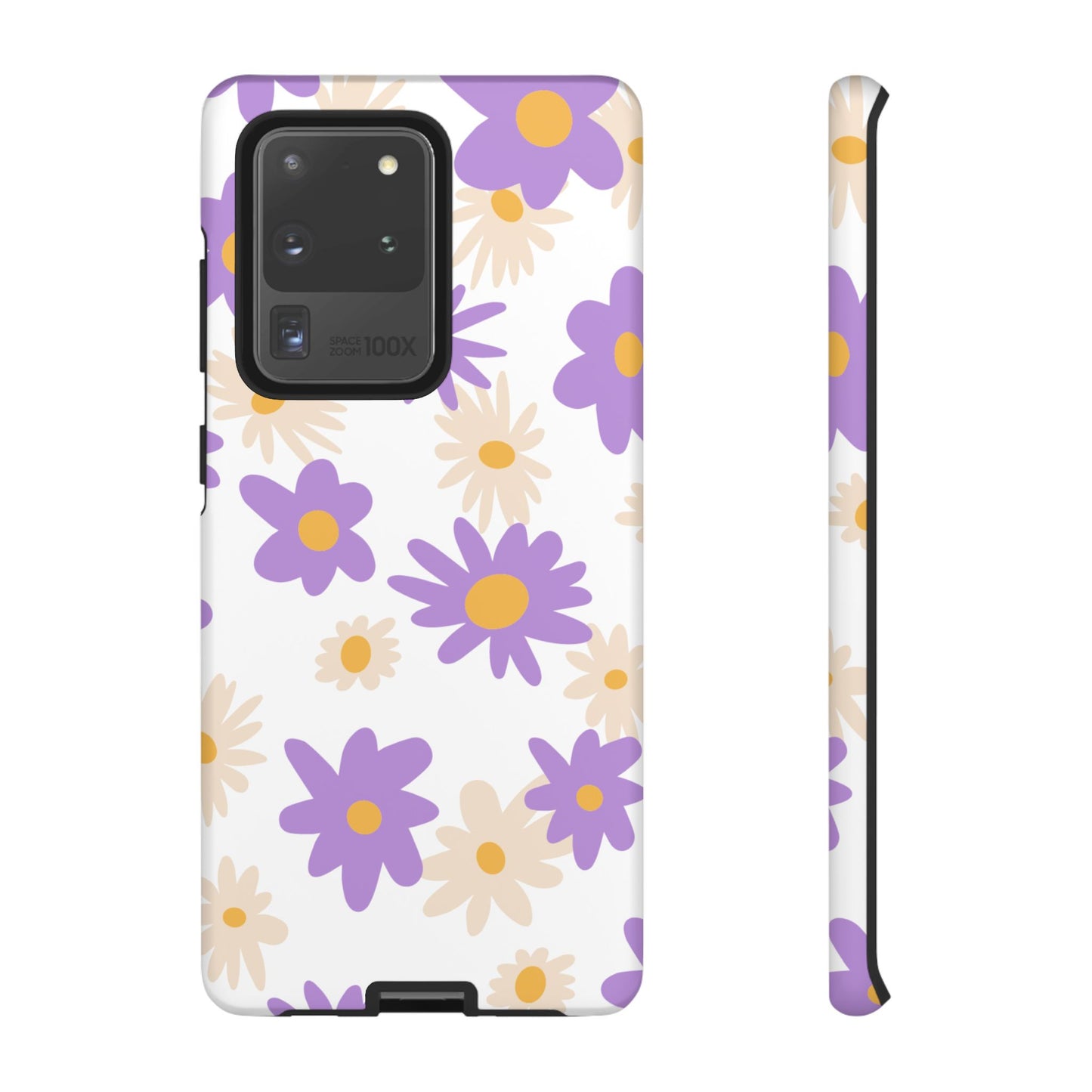 Retro Daisy Flower Samsung Galaxy Case – Pastel Purple & Cream Floral Design with Matte Finish