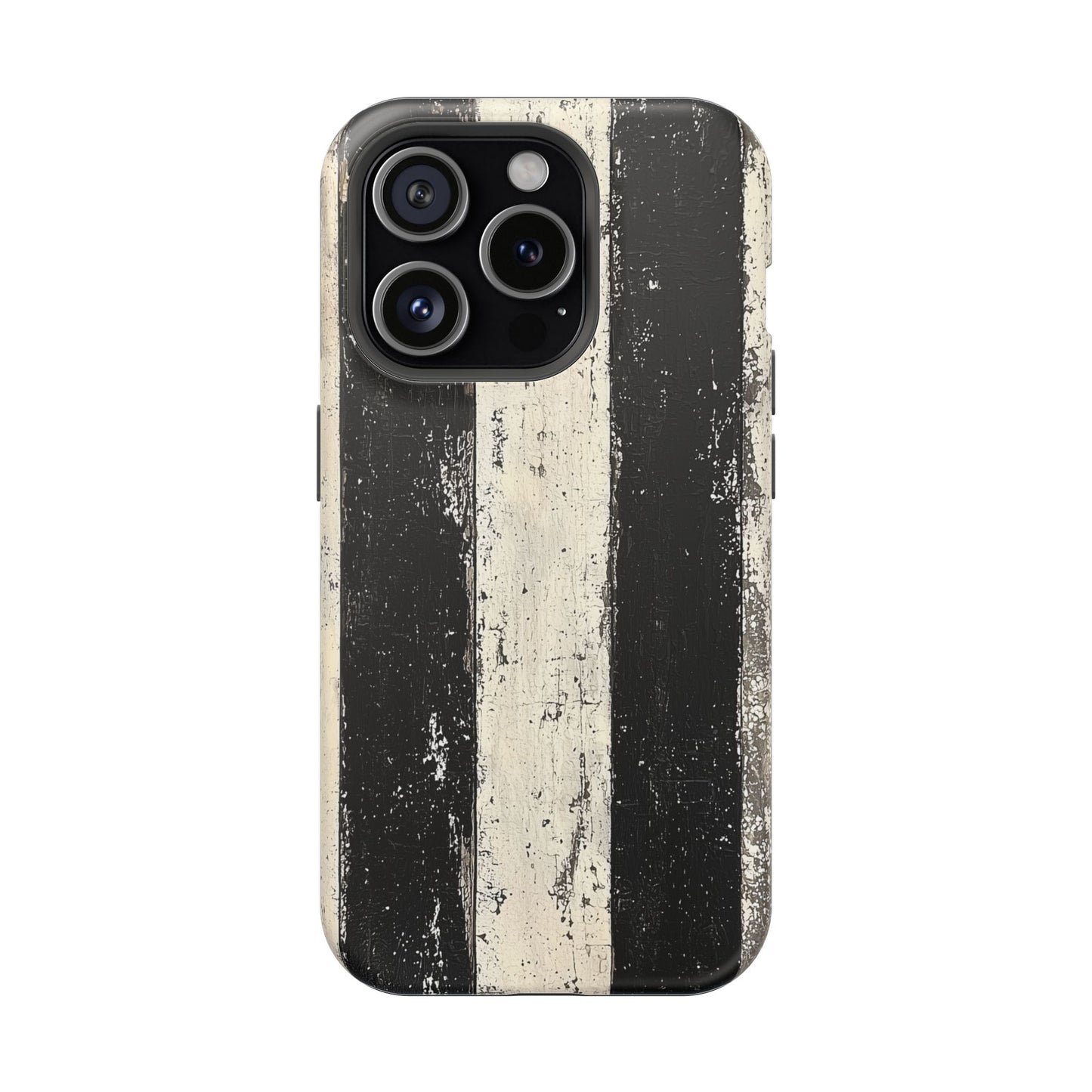 Vintage Vertical Stripe MagSafe iPhone Case - Black & White Grunge Design