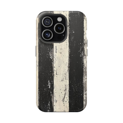 Vintage Vertical Stripe MagSafe iPhone Case - Black & White Grunge Design