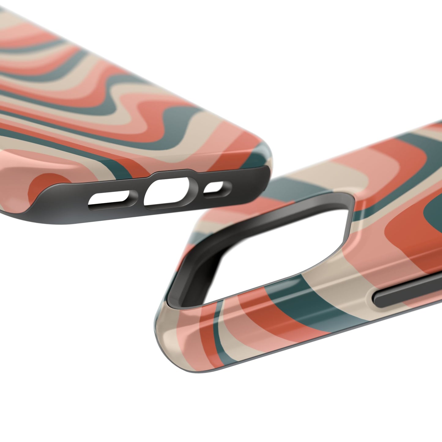 Groovy Waves MagSafe iPhone Case – Retro 70s-Inspired Stripes in Coral, Cream, and Teal