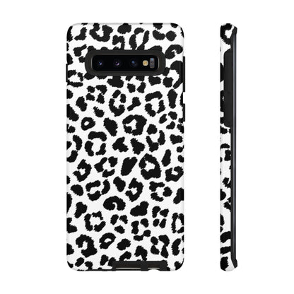 Monochrome Leopard Print Tough Samsung Galaxy Case – Classic Black and White Design with Dual-Layer Protection