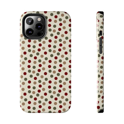 Festive Red & Green Polka Dots on Cream – iPhone Case