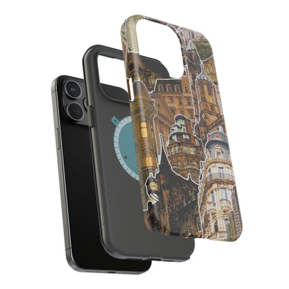 Vintage Architectural Collage MagSafe iPhone Case – Tough Dual-Layer Protection with Matte Finish