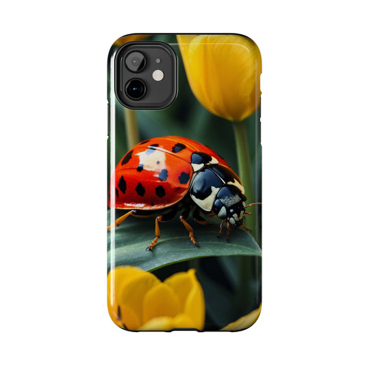 iPhone Case: Vibrant Ladybug Amidst a Lush Yellow Flower Garden