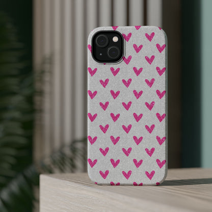 Pink Hearts on Glitter Silver – MagSafe iPhone Case