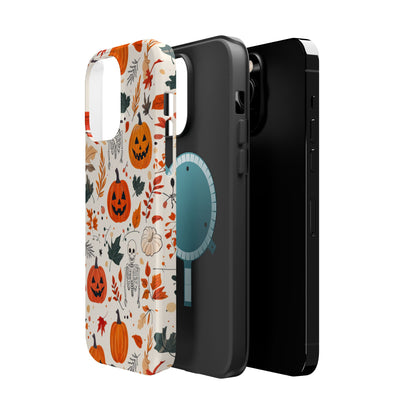 Halloween Pumpkin & Skeleton MagSafe iPhone Case – Spooky Autumn Design