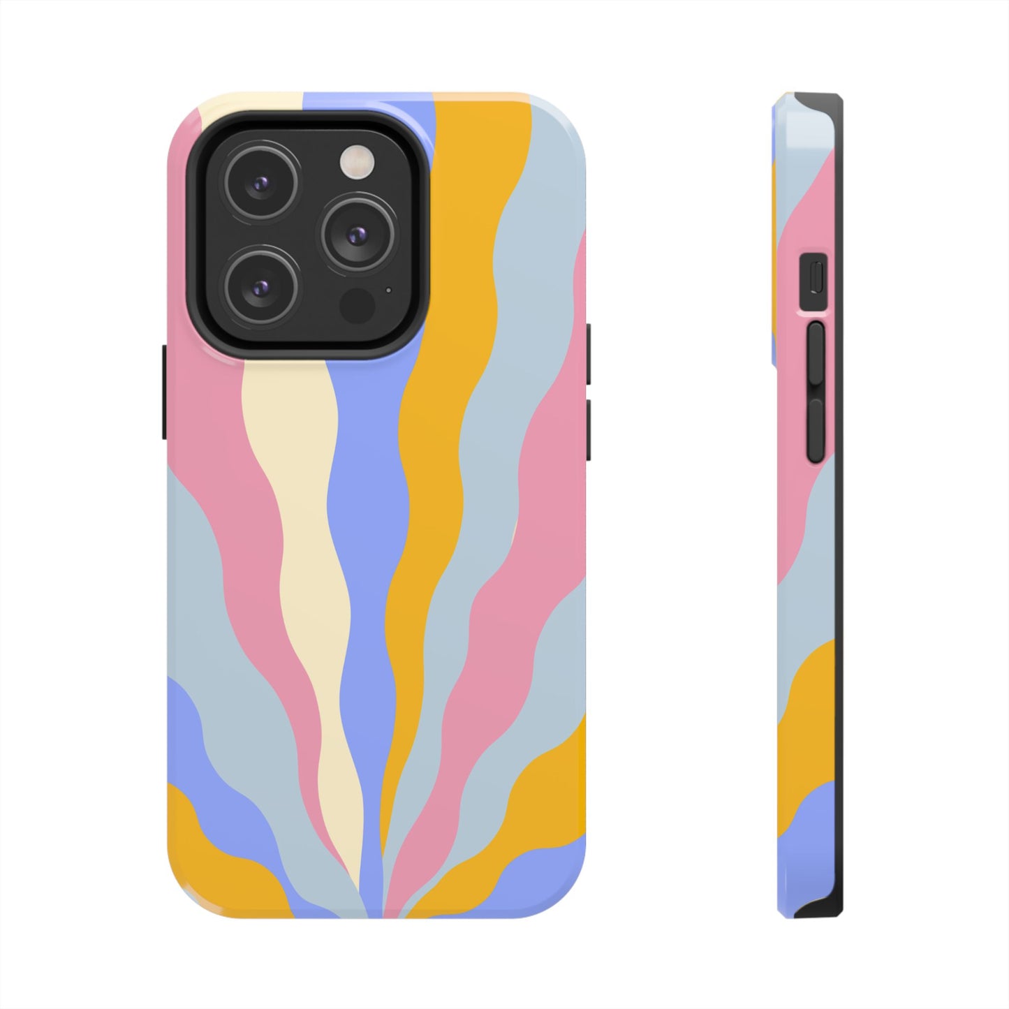 Pastel Radiance iPhone Case – 70s-Inspired Dual-Layer Design with Wavy Sunburst Pattern