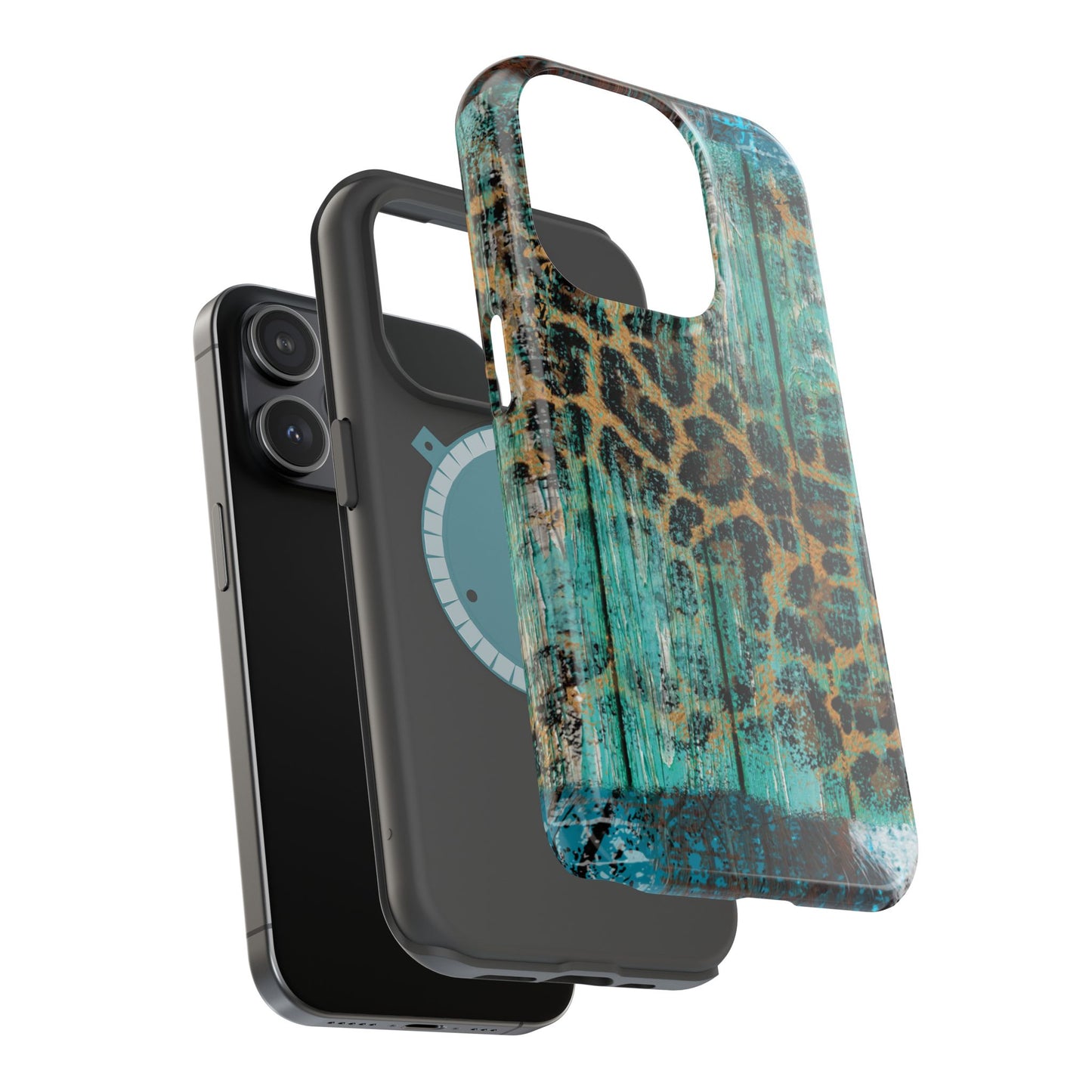 Turquoise Rustic Leopard Wood - MagSafe  iPhone Series Case