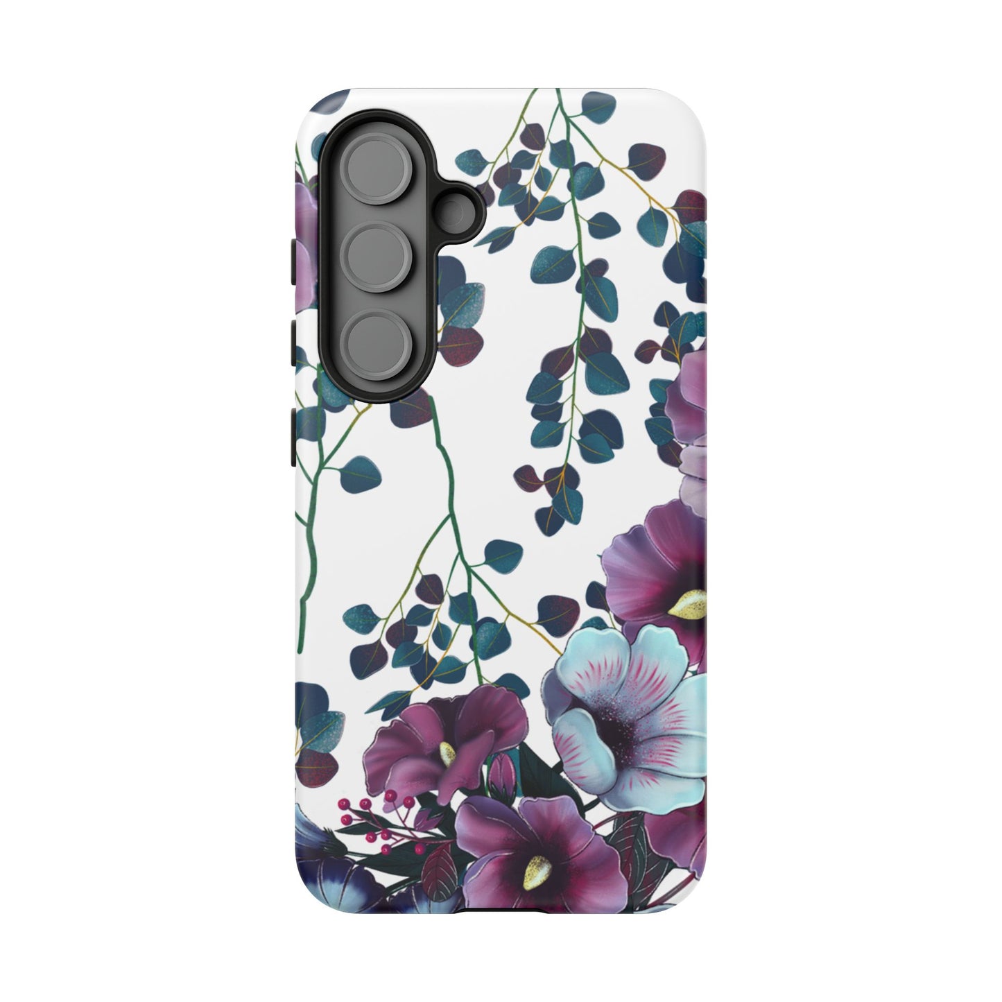 Moody Purple & Teal Floral Samsung Galaxy Series Case – Elegant Botanical Design