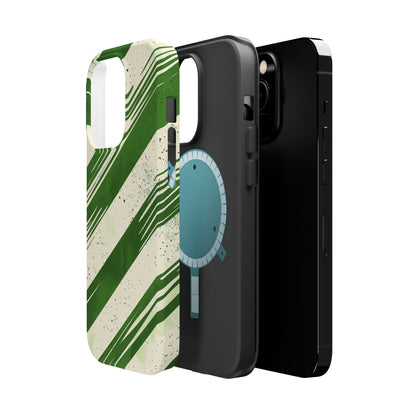 Green Stripes MagSafe iPhone Case – Bold Diagonal Brushstroke Design