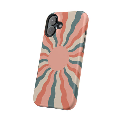 Retro Sunburst MagSafe iPhone Case – Bold 70s-Inspired Waves in Coral, Teal, and Cream