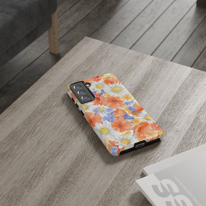 Watercolor Wildflower Pattern Samsung Galaxy Case – Durable Matte Finish with Daisy, Poppy & Cornflower Design