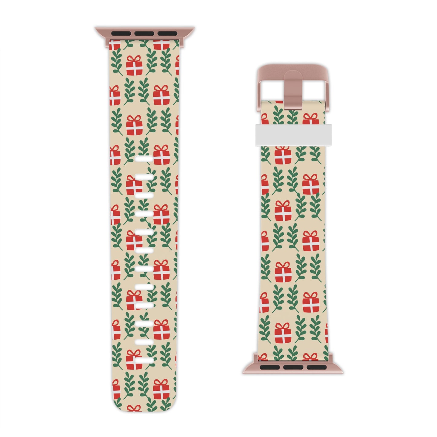  Holiday Cheer Red Gifts & Green Leaves  Apple Watch Band