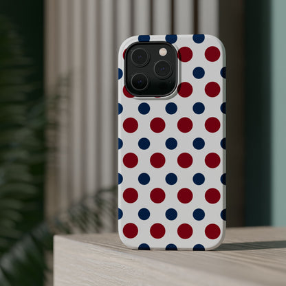 Patriotic Navy, White, and Red Polka Dot MagSafe iPhone Case