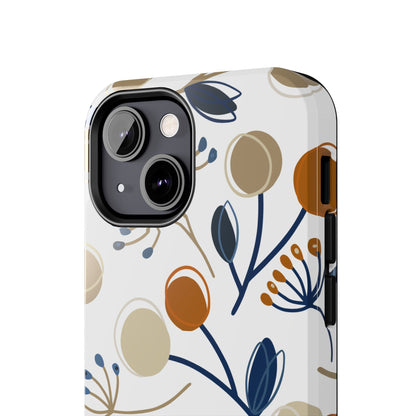 Modern Botanical Berries Tough iPhone Case – Earthy Tones & Navy Accents, Shock-Resistant