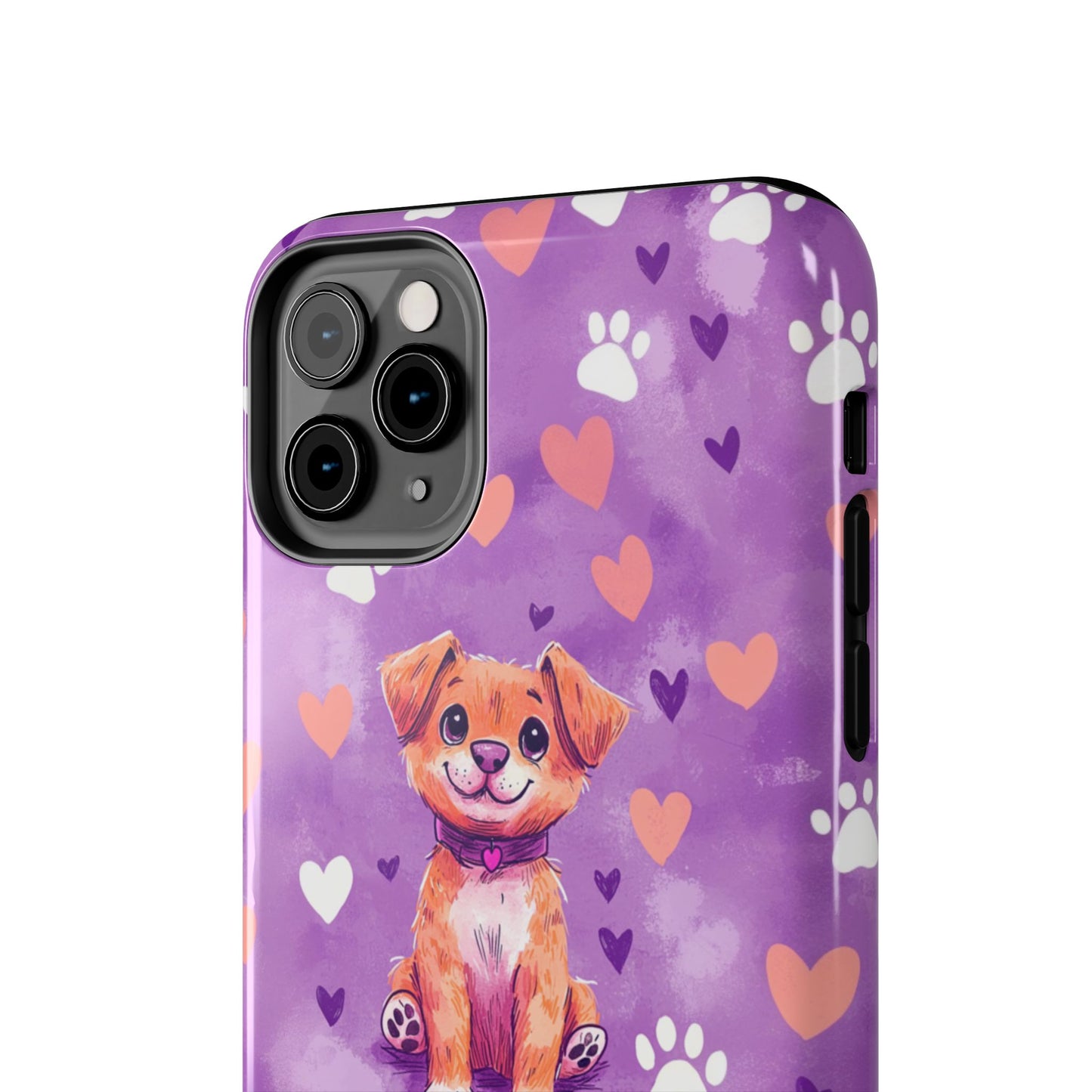 Cute Puppy iPhone Case - Adorable Pet Design with Hearts & Paw Prints, Protective Cover