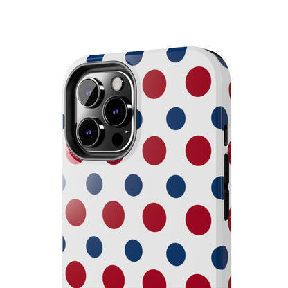 Patriotic Navy, White, and Red Polka Dot iPhone Case