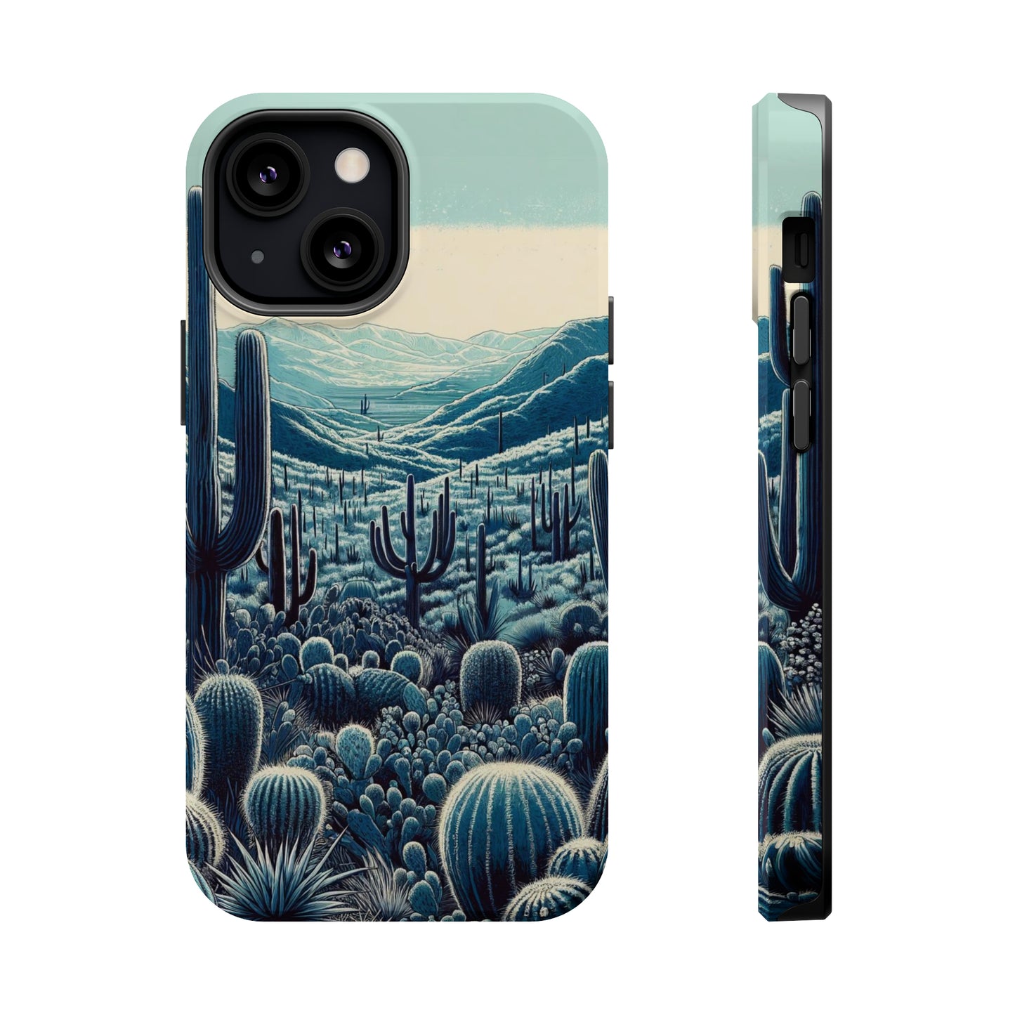 Desert Blues MagSafe Case - Serene Cactus Landscape for iPhone Series 13, 14, & 15