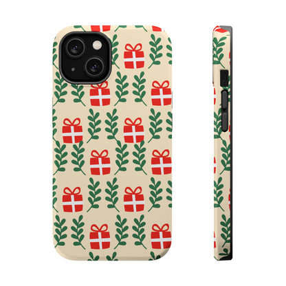 MagSafe iPhone Case: Holiday Cheer – Red Gifts & Green Leaves