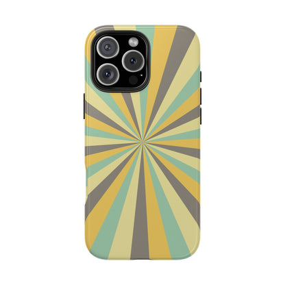 Vintage Sunburst Rays iPhone Case – Bold 70s-Inspired Burst in Yellow, Mint, and Gray