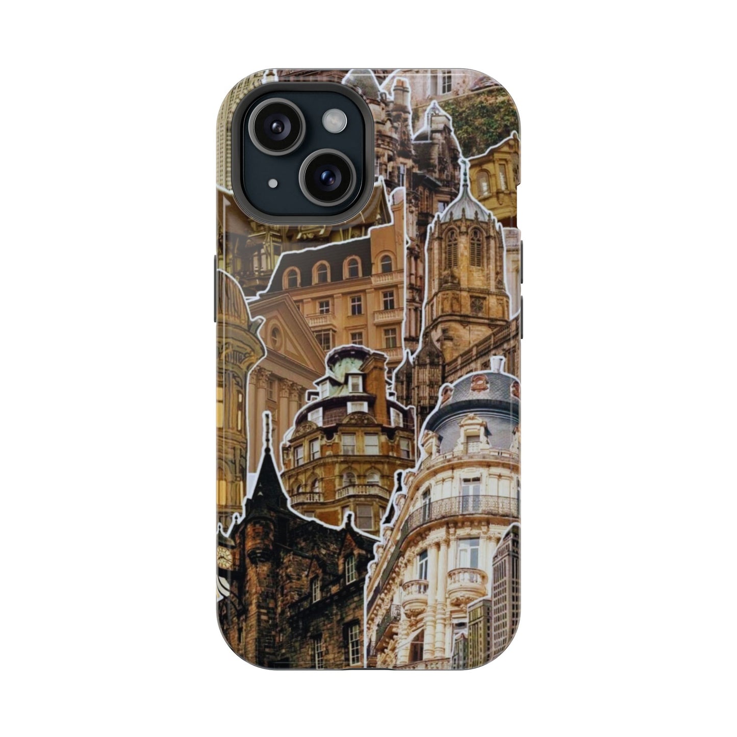 Vintage Architectural Collage MagSafe iPhone Case – Tough Dual-Layer Protection with Matte Finish