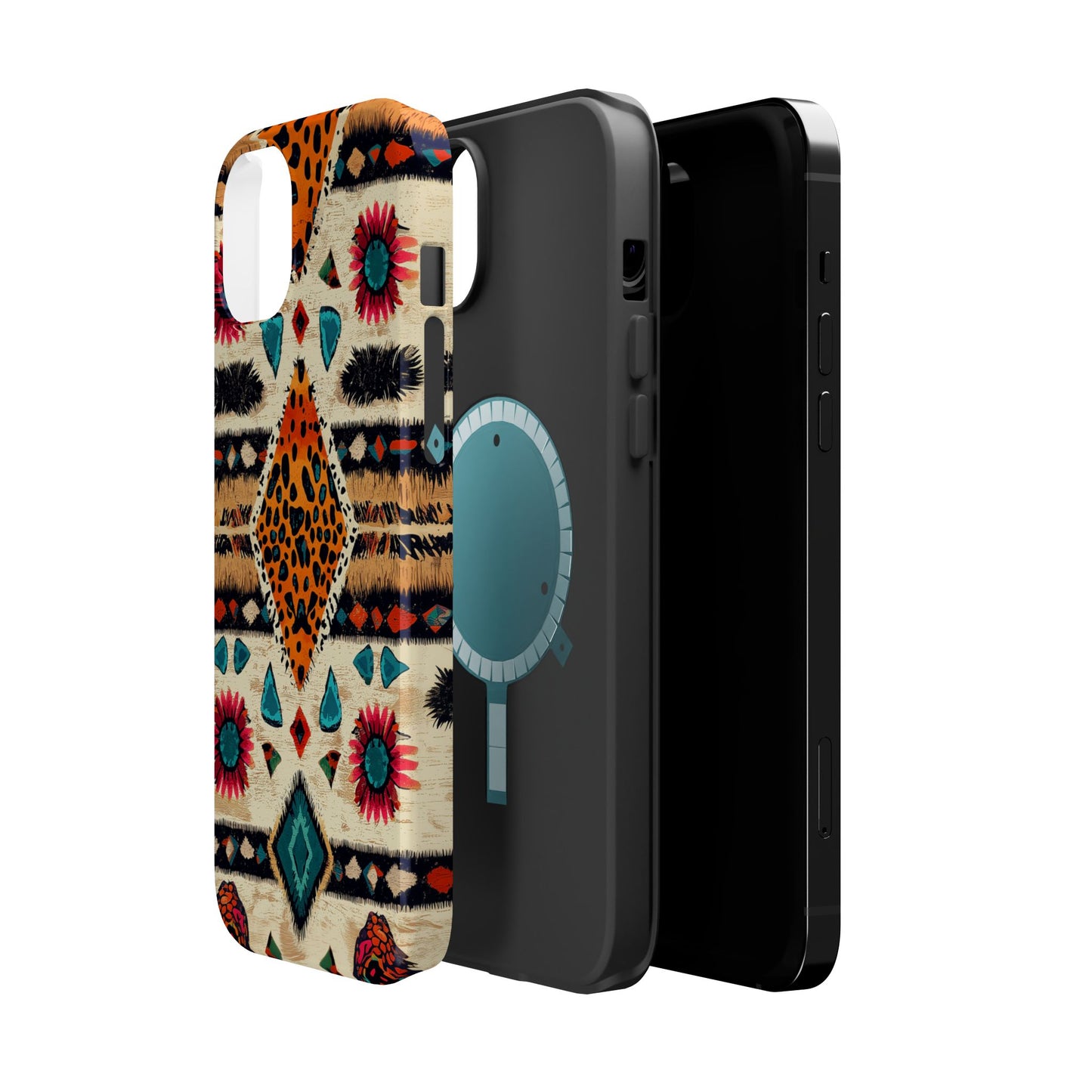 Wild Boho Leopard Print & Floral Tough MagSafe iPhone Case – Eclectic Tribal Design, Dual-Layer Protection