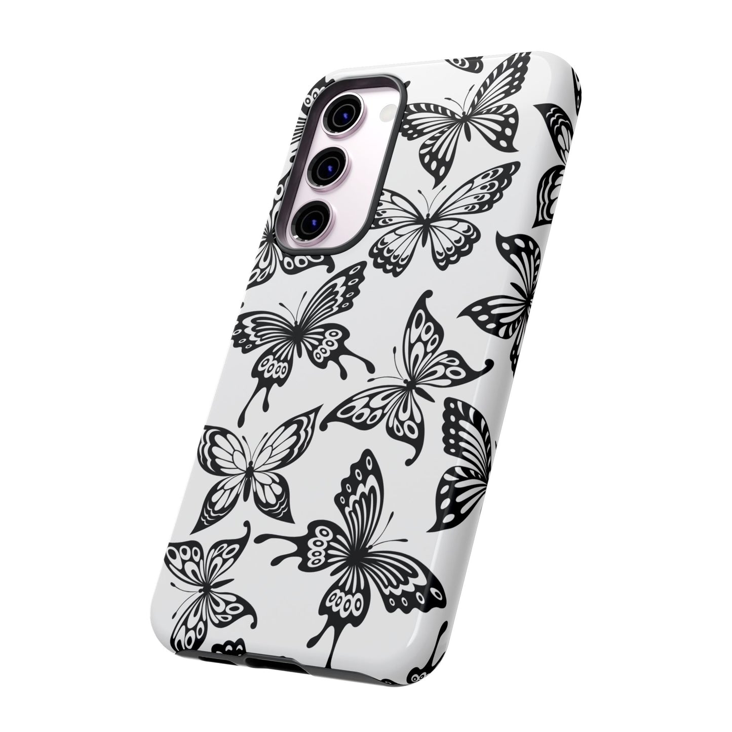 Monochrome Butterfly Pattern Samsung Galaxy  Case – Dual-Layer Protection with Matte Finish