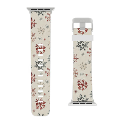 Vintage Red and Gray Snowflake Pattern Apple Watch Band