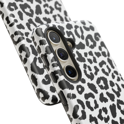 Monochrome Leopard Print Tough Samsung Galaxy Case – Classic Black and White Design with Dual-Layer Protection