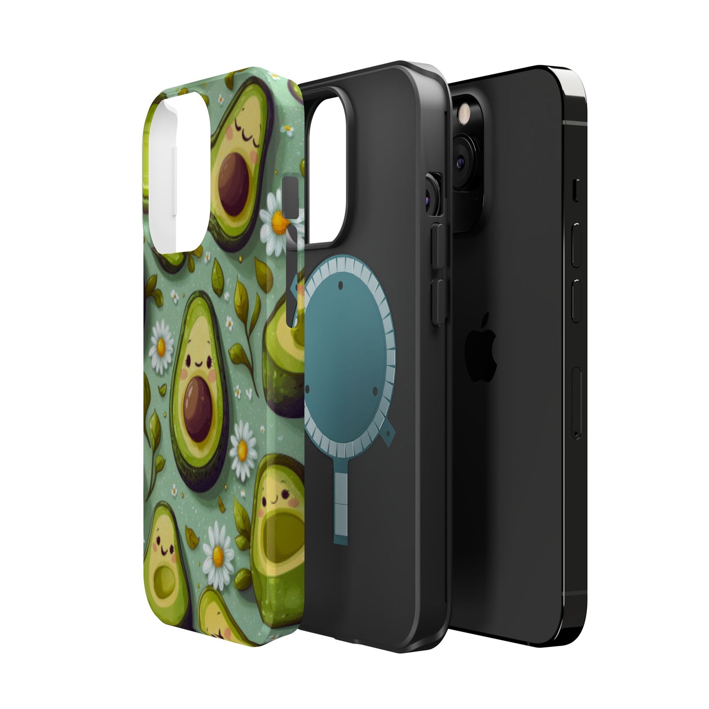 Cute Avocado MagSafe iPhone Case – Adorable Kawaii Avocados with Daisies, Shock-Resistant