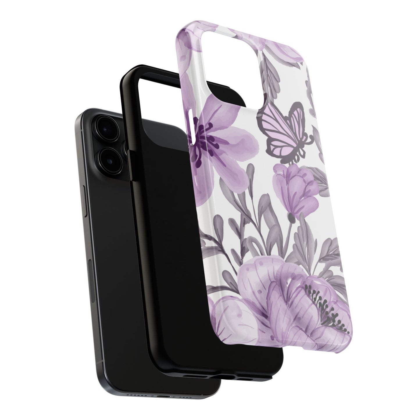 Lavender Bloom Butterfly iPhone Case – Delicate Floral Design with Watercolor Details