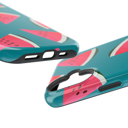 Watermelon Bliss MagSafe iPhone Case – Vibrant Summer Fruit Design on Teal Background