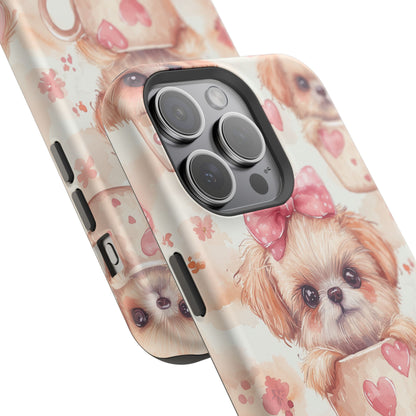 Adorable Puppy in Teacup MagSafe iPhone Case – Tough, Dual-Layer Protection with Cute Pink Bow Design