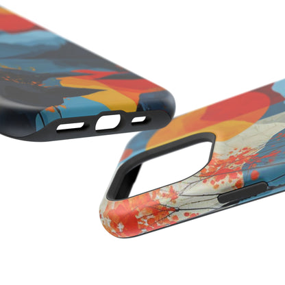 Abstract Autumn Landscape MagSafe iPhone Case – Bold Colorful Sunset Design, Dual-Layer Protection