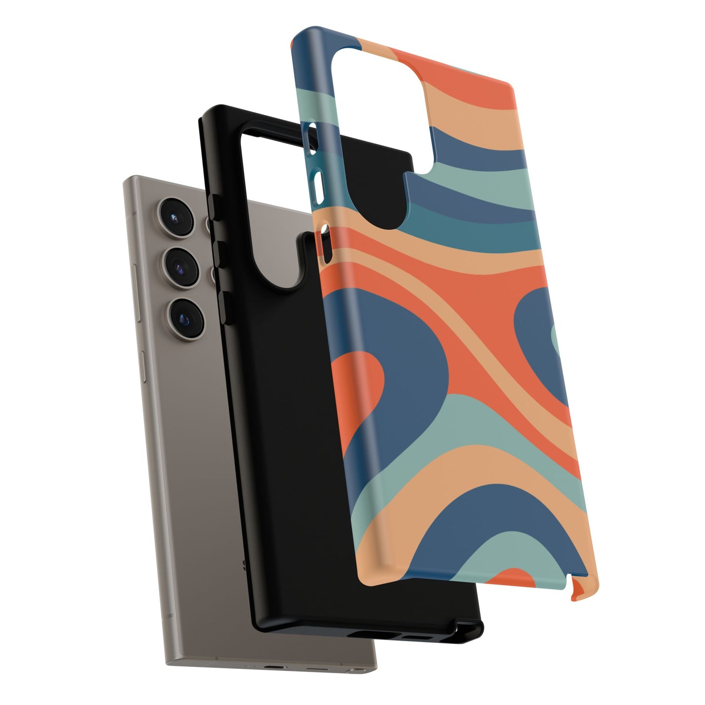 Retro Vibe Wavy Stripes Samsung Galaxy Case – 70s-Inspired in Teal, Orange, and Rust