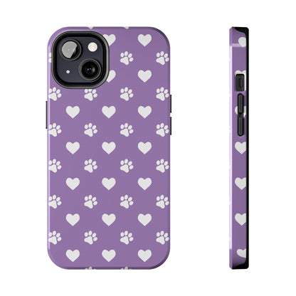 Lavender Paw Prints & Hearts Design - Adorable Pet Lover iPhone Case