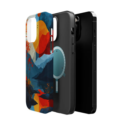 Abstract Autumn Landscape MagSafe iPhone Case – Bold Colorful Sunset Design, Dual-Layer Protection