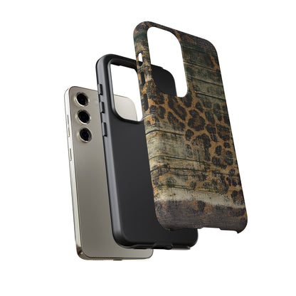 Rustic Wood and Leopard Print Tough Samsung Galaxy Case – Distressed Western Design with Dual-Layer Protection