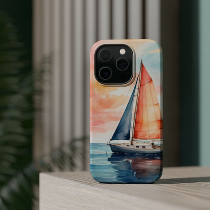 Sunset Sail MagSafe iPhone Case – Watercolor Sailboat and Sky Design