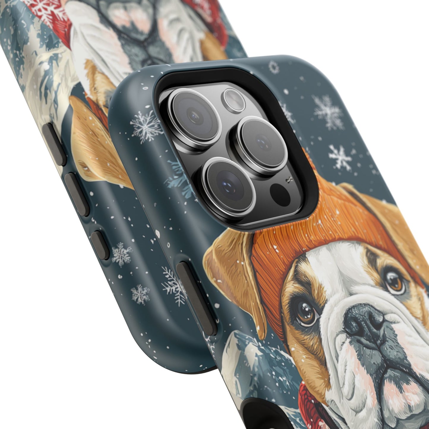 Cozy French Bulldog MagSafe iPhone Case – Rustic Fireplace Protective Cover