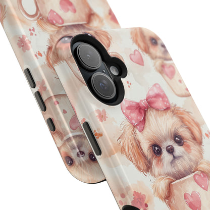 Adorable Puppy in Teacup MagSafe iPhone Case – Tough, Dual-Layer Protection with Cute Pink Bow Design