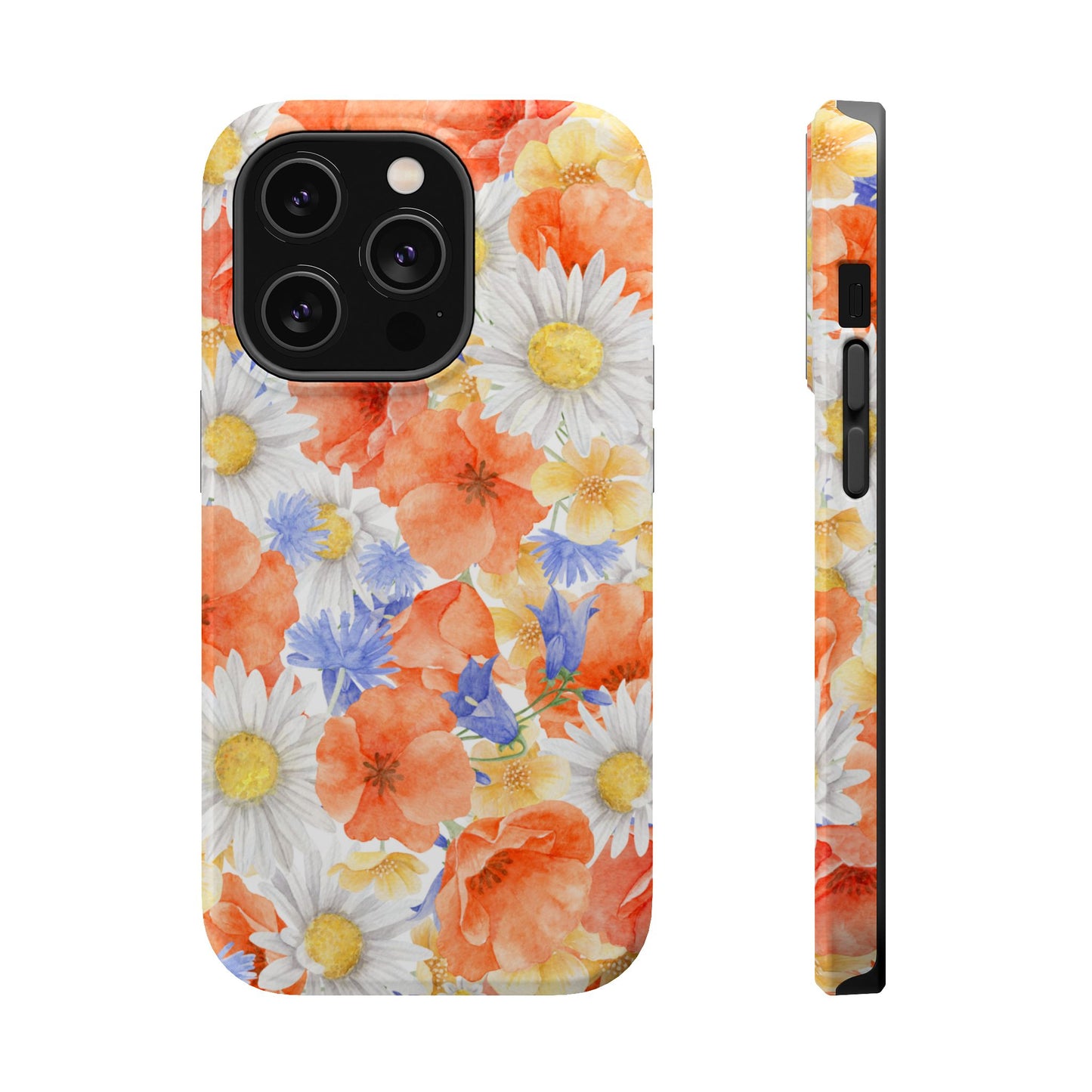 Watercolor Wildflower Pattern MagSafe iPhone Case – Durable Matte Finish with Daisy, Poppy & Cornflower Design