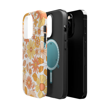 Vintage Floral Bloom MagSafe iPhone Case – Warm Orange & Yellow Retro Flower Design with Matte Finish