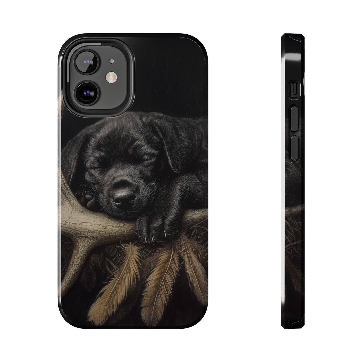 Adorable Black Labrador Puppy on Feathers iPhone Case