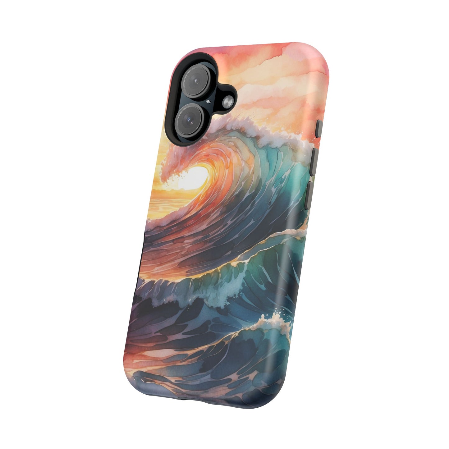 Ocean Sunrise Wave MagSafe iPhone Case – Vibrant Watercolor Wave Design