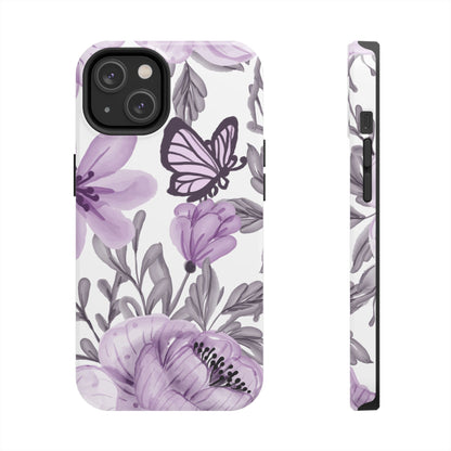 Lavender Bloom Butterfly iPhone Case – Delicate Floral Design with Watercolor Details