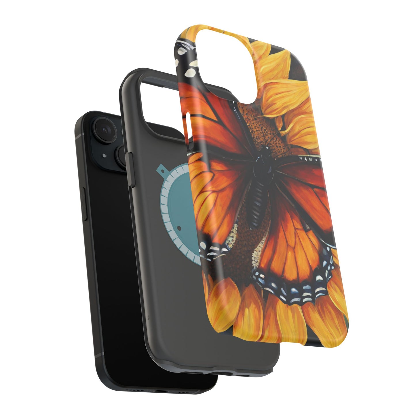 Monarch Butterfly & Sunflower Art – MagSafe iPhone Case